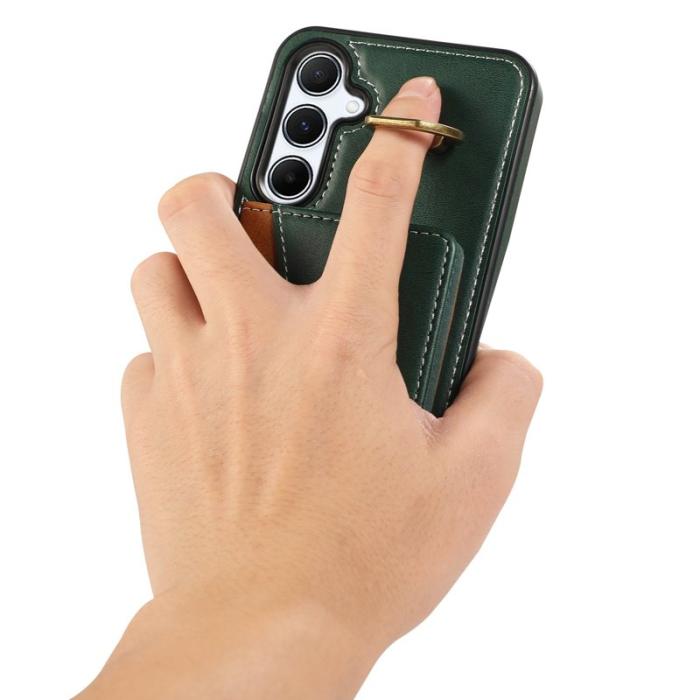 OEM - Samsung Galaxy A55 5G Mobilskal PU Läder Ställ - Grön