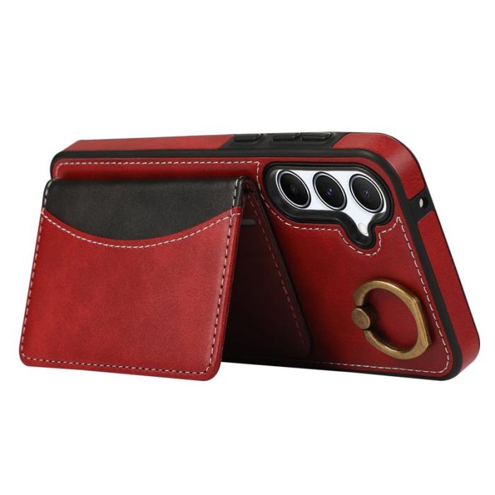 OEM - Samsung Galaxy A55 5G Skal PU Läder Kortfodral Ställ - Röd