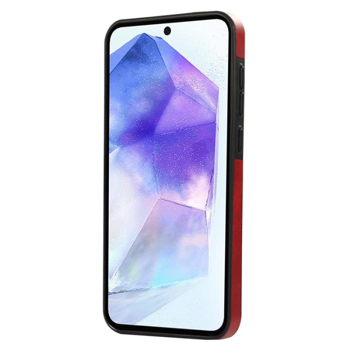 OEM - Samsung Galaxy A55 5G Skal PU Läder Kortfodral Ställ - Röd