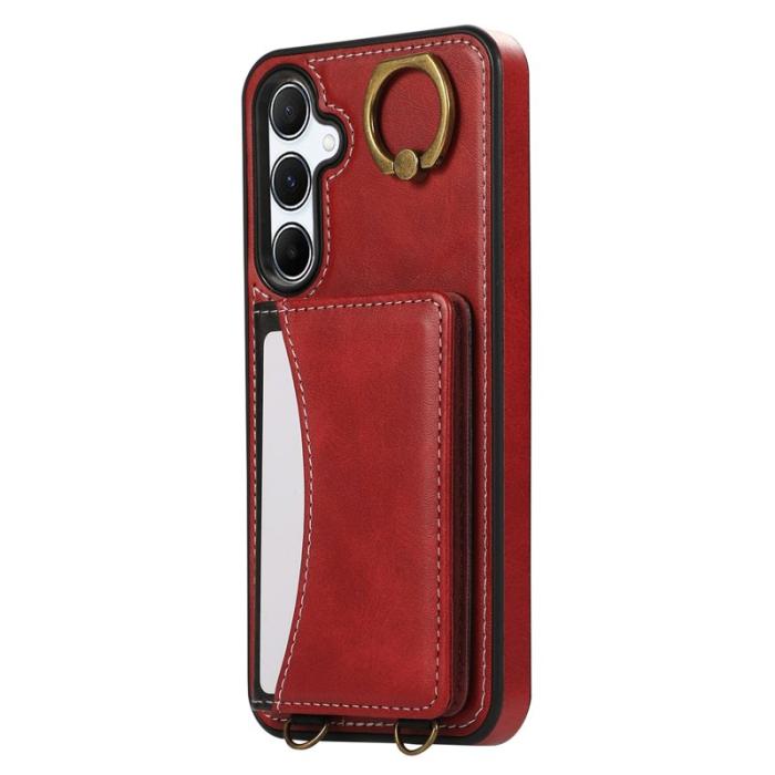 OEM - Samsung Galaxy A55 5G Skal PU Läder Kortfodral Ställ - Röd