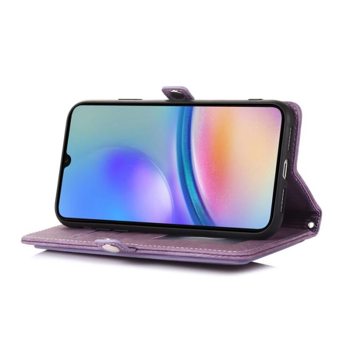 OEM - Samsung Galaxy A55 5G Skal PU Läder Med Dragkedja 9 Kortfack - Lila