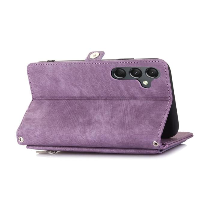 OEM - Samsung Galaxy A55 5G Skal PU Läder Med Dragkedja 9 Kortfack - Lila