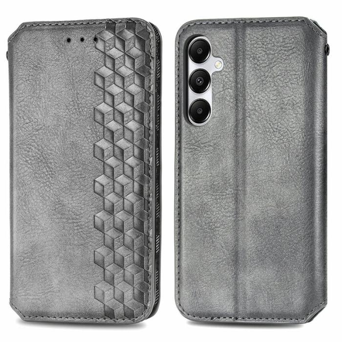 OEM - Samsung Galaxy A55 5G Skal PU Läder Rhombus Prägling - Grå