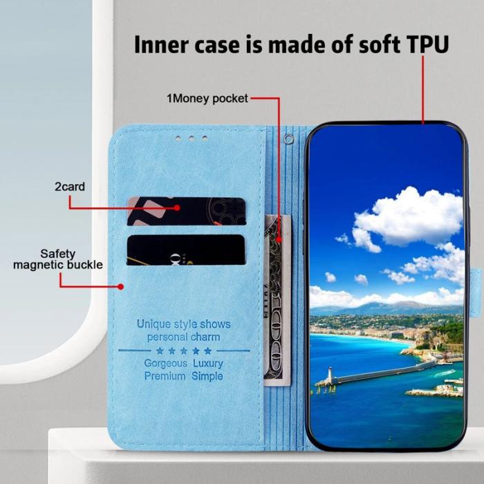 OEM - Samsung Galaxy A55 5G Skal PU Läder Ställfodral - Baby Blå