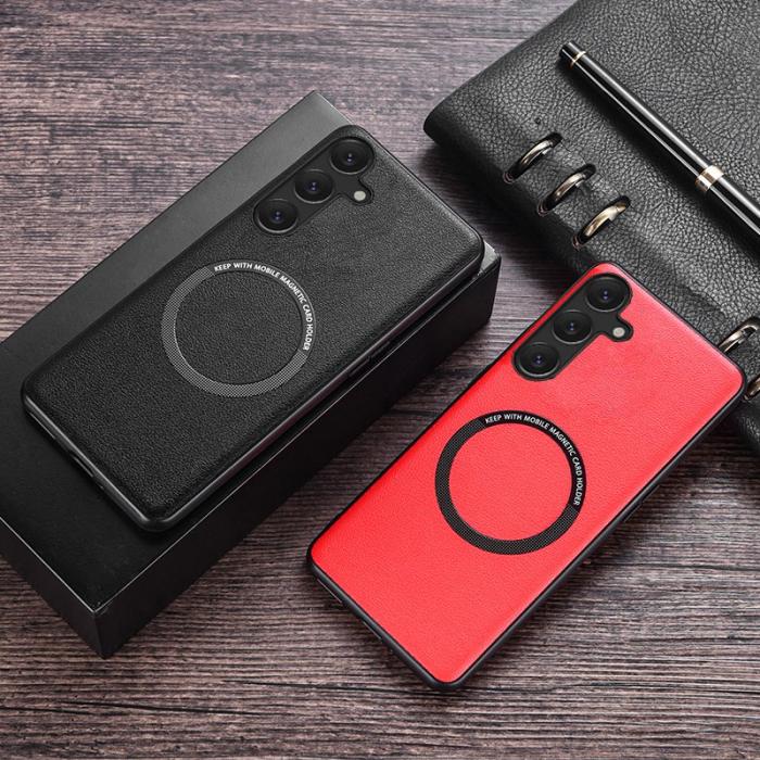 OEM - Samsung Galaxy A55 5G Skal PU Läder TPU Bakskal Magnetisk - Röd