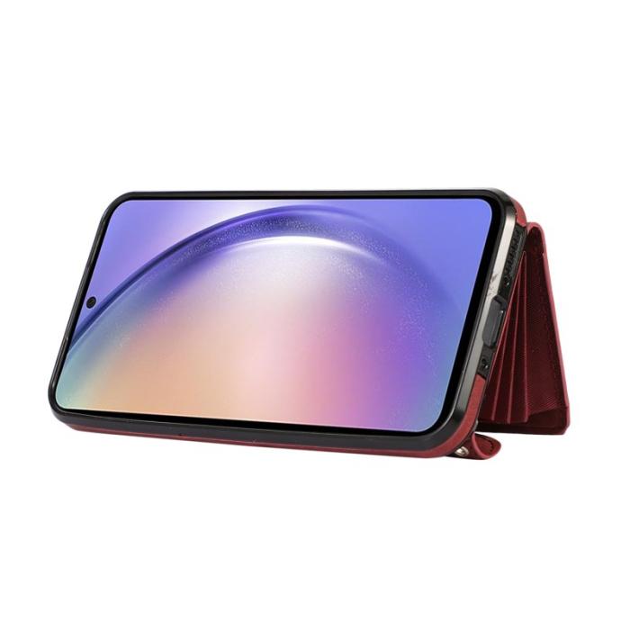 OEM - Samsung Galaxy A55 5G Skal PU Läder + TPU RFID Skydd - Röd