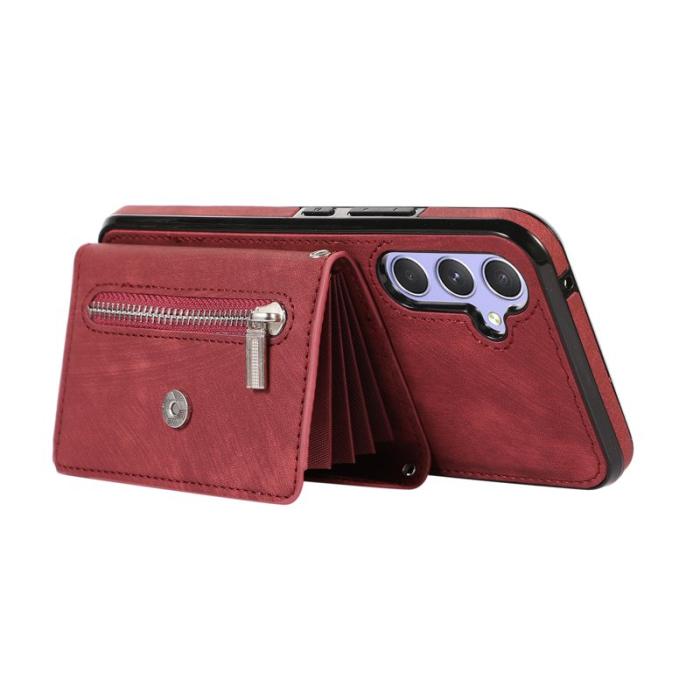 OEM - Samsung Galaxy A55 5G Skal PU Läder + TPU RFID Skydd - Röd