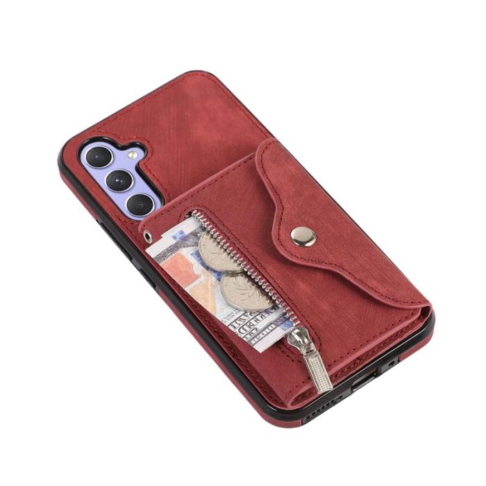 OEM - Samsung Galaxy A55 5G Skal PU Läder + TPU RFID Skydd - Röd