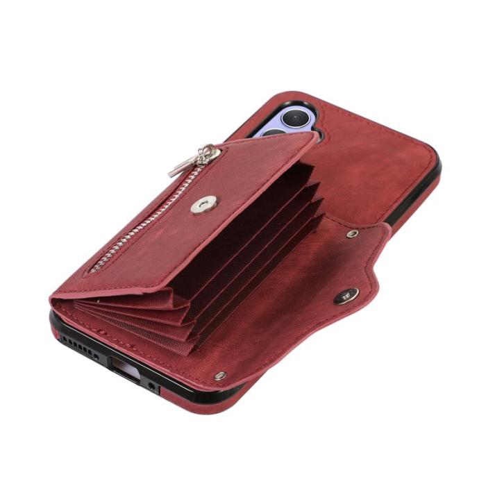 OEM - Samsung Galaxy A55 5G Skal PU Läder + TPU RFID Skydd - Röd