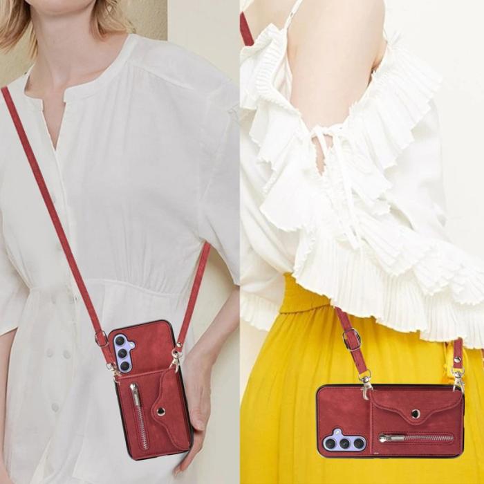 OEM - Samsung Galaxy A55 5G Skal PU Läder + TPU RFID Skydd - Röd