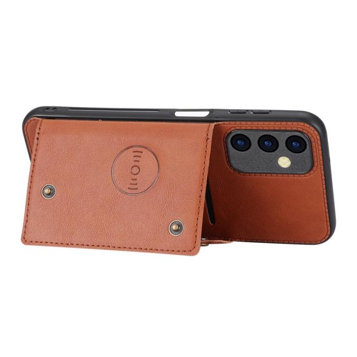 OEM - Samsung Galaxy A55 5G Skal PU Läder + TPU Ställ - Ljusbrun