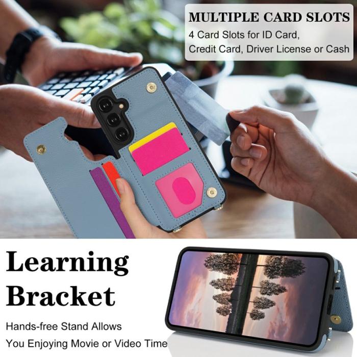 OEM - Samsung Galaxy A55 5G Skal PU+TPU Med Kortfack Ställ - Blå