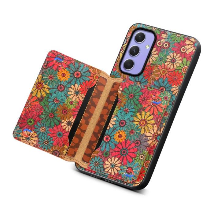 OEM - Mobilskal till Samsung Galaxy A55 5G PU+TPU+PC Blommönster - Grön