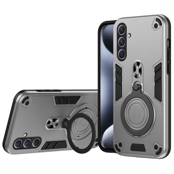 OEM - Samsung Galaxy A55 5G Skal Rotera Ställ PC+TPU Stötskydd - Silver