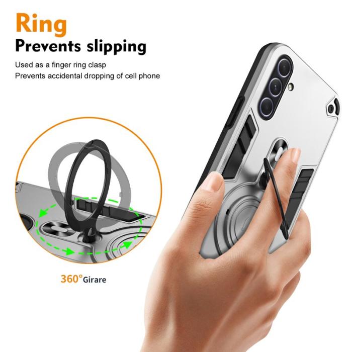 OEM - Samsung Galaxy A55 5G Skal Rotera Ställ PC+TPU Stötskydd - Silver