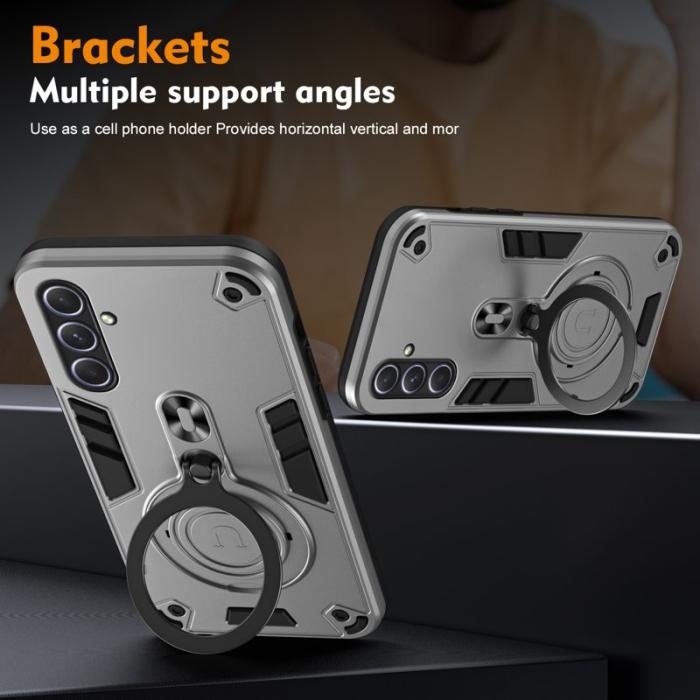 OEM - Samsung Galaxy A55 5G Skal Rotera Ställ PC+TPU Stötskydd - Silver