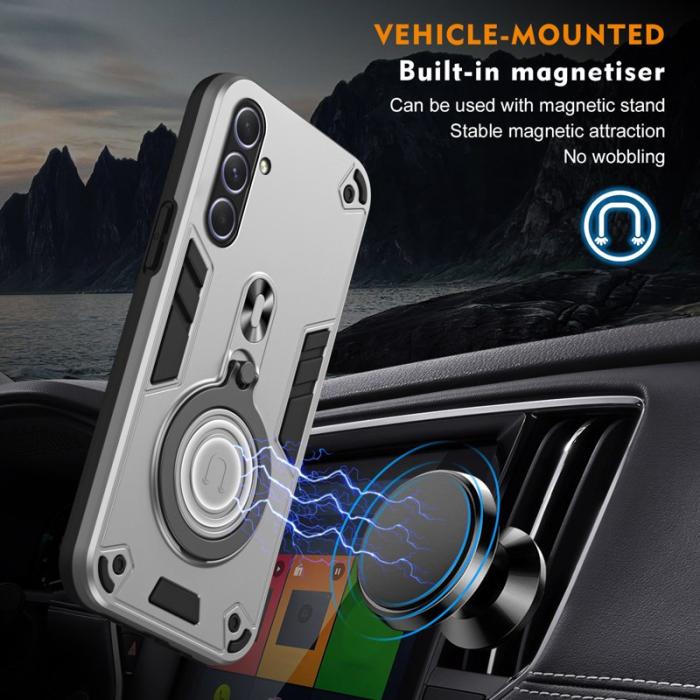 OEM - Samsung Galaxy A55 5G Skal Rotera Ställ PC+TPU Stötskydd - Silver