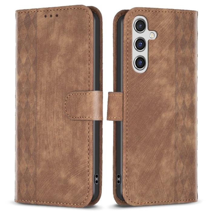 OEM - Samsung Galaxy A55 5G Skal Scratch-skyddat Impr. Rutigt Äkta Läder - Brun