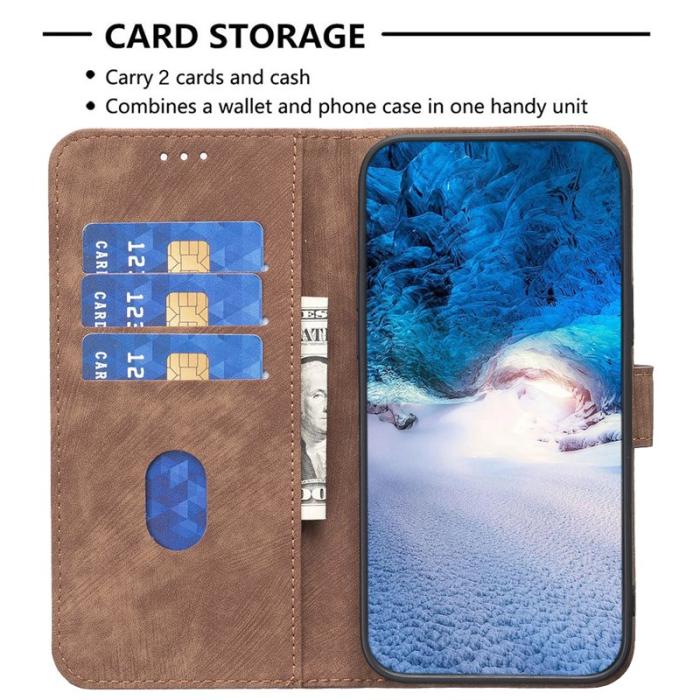 OEM - Samsung Galaxy A55 5G Skal Scratch-skyddat Impr. Rutigt Äkta Läder - Brun