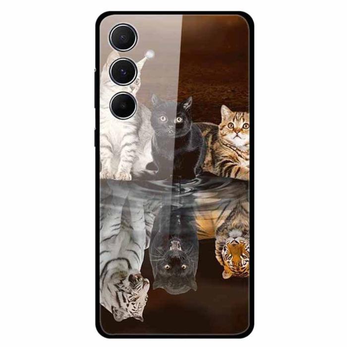 OEM - Samsung Galaxy A55 5G Skal Mönstertryck Härdat Glas+TPU - Katt och Tiger