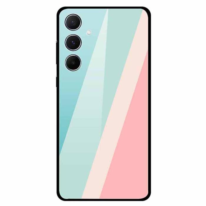 OEM - Samsung Galaxy A55 5G Skal Tempererat Glas + Plast Mönster - Ljusgrön och Rosa