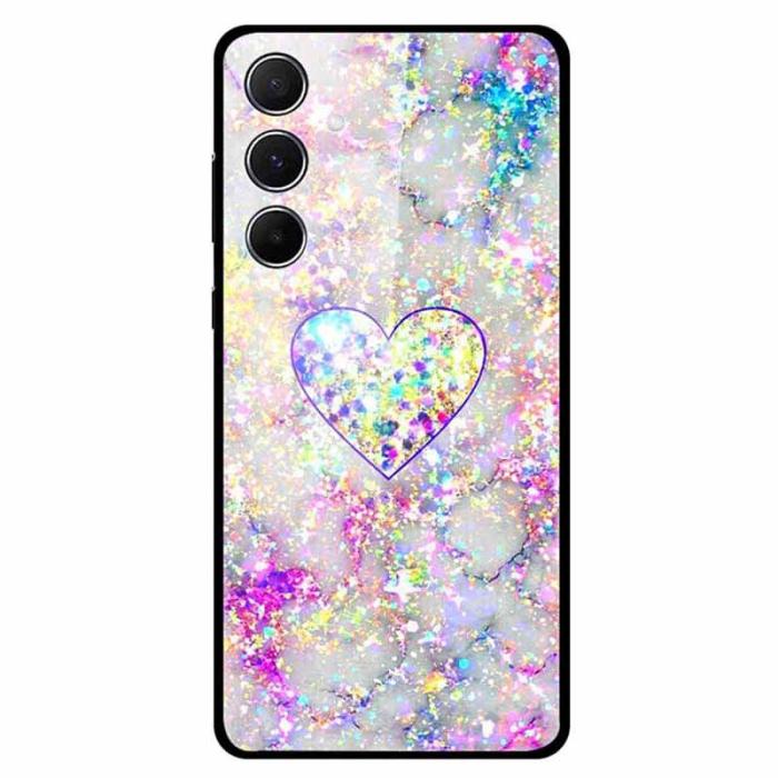 OEM - Samsung Galaxy A55 5G Skal Tempererat Glas + TPU - Glittrande Hjärta