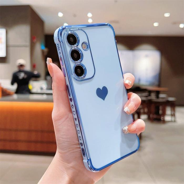 OEM - Samsung Galaxy A55 5G Skal TPU Bakcover Elektropläterad Hjärtmönster - Blå