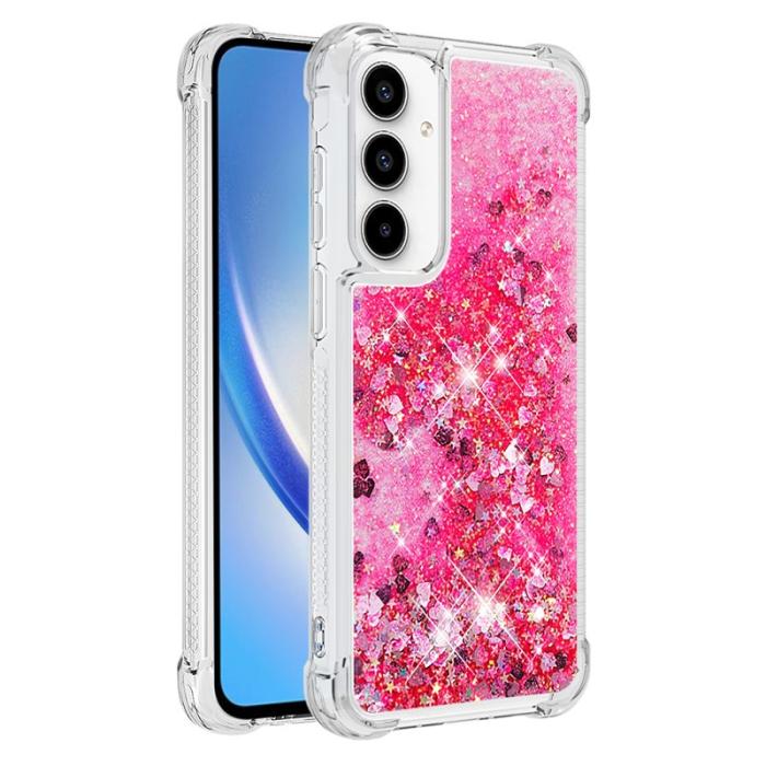 OEM - Samsung Galaxy A55 5G Skal TPU Glittrande Stötskydd - Rosa / Hjärtan