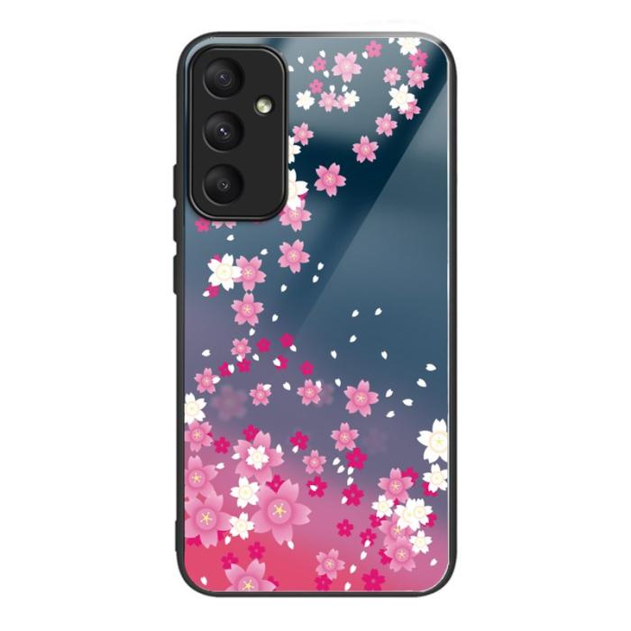 OEM - Samsung Galaxy A55 5G Skal TPU + Härdat Glas Repbeständig - Rosa Blommor