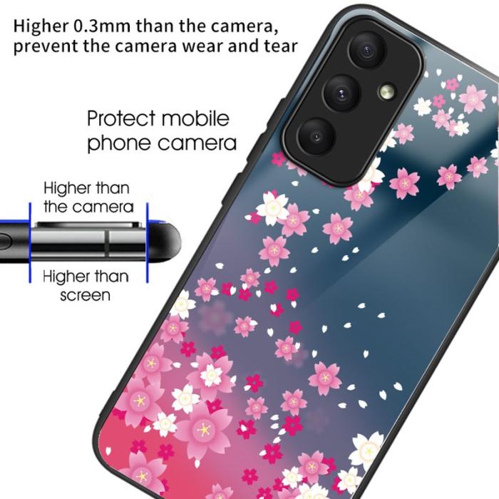 OEM - Samsung Galaxy A55 5G Skal TPU + Härdat Glas Repbeständig - Rosa Blommor