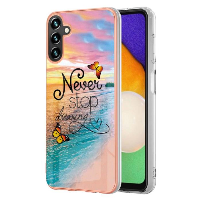 OEM - Samsung Galaxy A55 5G Skal TPU IMD Marmor Blommönster - Never Stop Dreaming