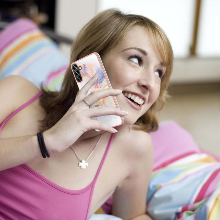 OEM - Samsung Galaxy A55 5G Skal TPU IMD Marmor Blommönster - Vit