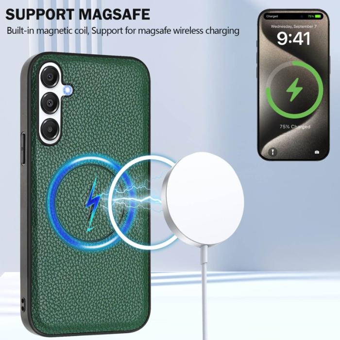 OEM - Samsung Galaxy A55 5G Skal TPU + Konstläder - Mörkgrön