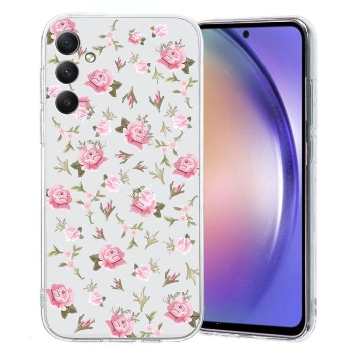 OEM - Samsung Galaxy A55 5G Skal TPU Mönstertryck Transparent Kant - Rosa Blomma