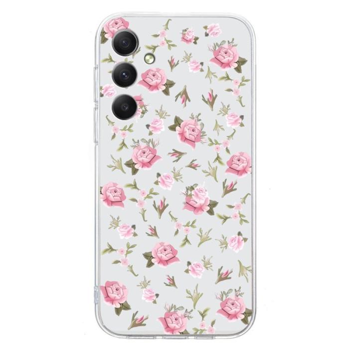 OEM - Samsung Galaxy A55 5G Skal TPU Mönstertryck Transparent Kant - Rosa Blomma