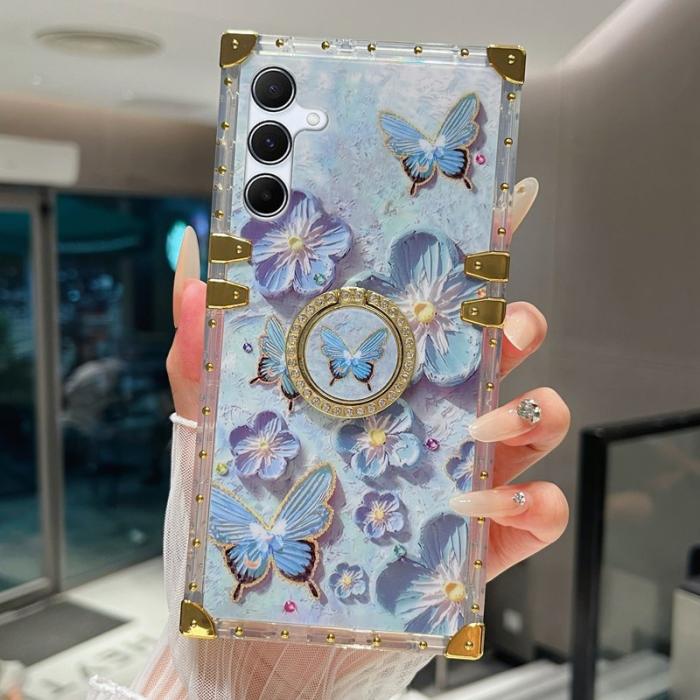 OEM - Samsung Galaxy A55 5G Skal TPU + PC Blommönster Ring Ställ - Blå