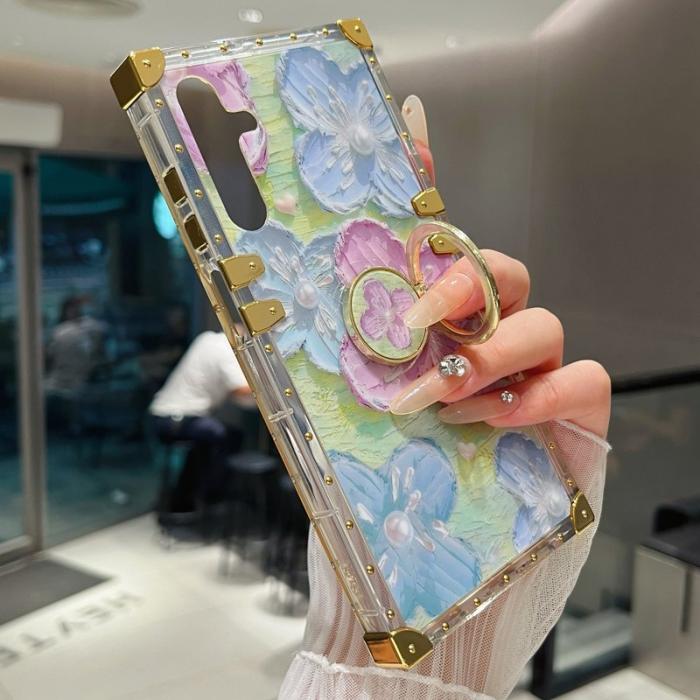 OEM - Samsung Galaxy A55 5G Skal TPU + PC Blommönster Ring Ställ - Rosa