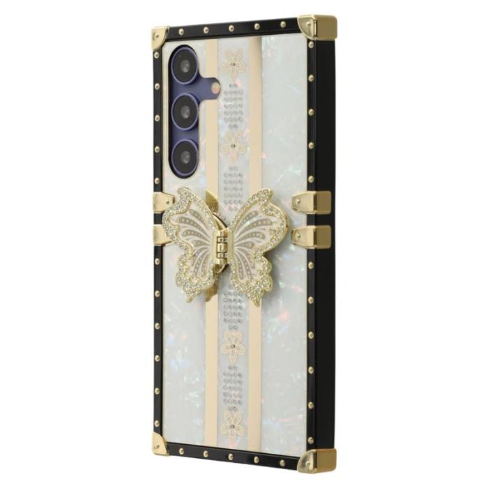 OEM - Samsung Galaxy A55 5G Skal TPU + PC Electroplaterad Fjäril - Vit