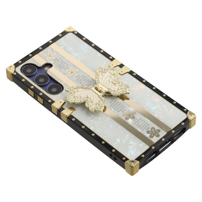 OEM - Samsung Galaxy A55 5G Skal TPU + PC Electroplaterad Fjäril - Vit