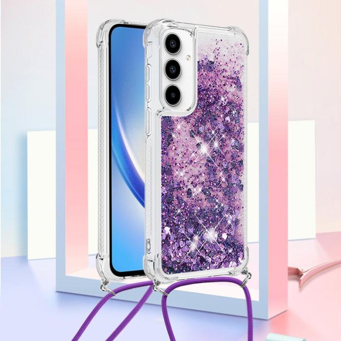 OEM - Samsung Galaxy A55 5G Skal TPU Quicksand Design - Mörklila / Hjärtar