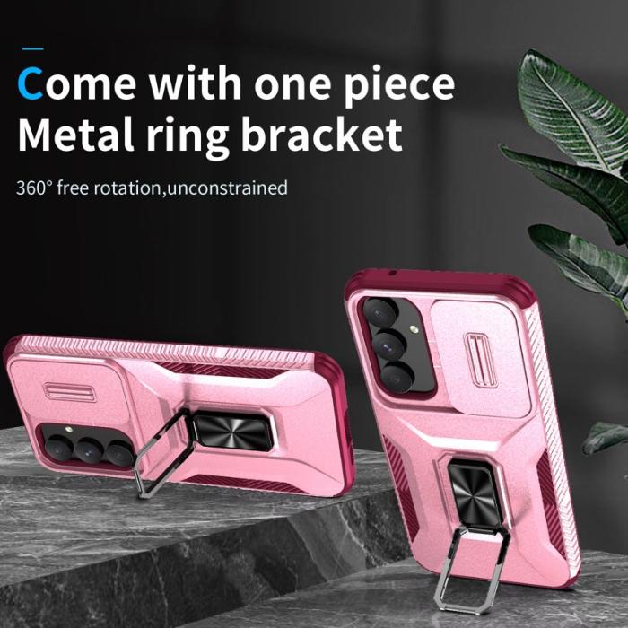 OEM - Samsung Galaxy A55 5G Skal TPU+PC Kamera Linsskydd - Rosa+Vinröd