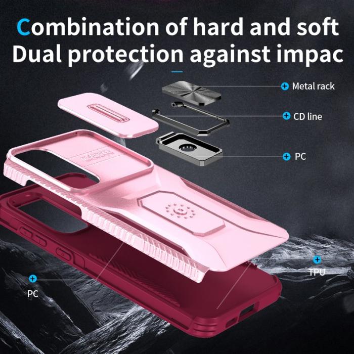 OEM - Samsung Galaxy A55 5G Skal TPU+PC Kamera Linsskydd - Rosa+Vinröd