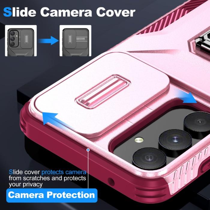 OEM - Samsung Galaxy A55 5G Skal TPU+PC Kamera Linsskydd - Rosa+Vinröd