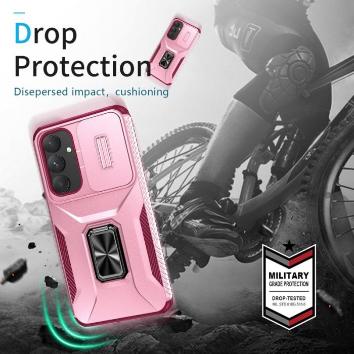 OEM - Samsung Galaxy A55 5G Skal TPU+PC Kamera Linsskydd - Rosa+Vinröd