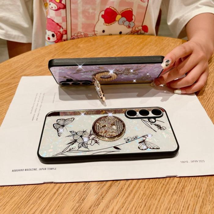 OEM - Samsung Galaxy A55 5G Skal TPU+PC Rhinestones Blomma - Vit