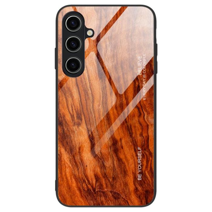 OEM - Samsung Galaxy A55 5G Skal Trätextur Härdat Glas + TPU Skydd - Orange