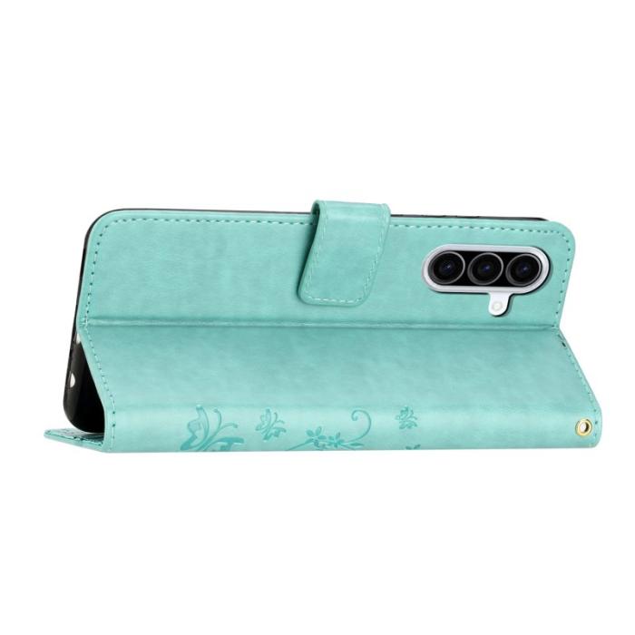OEM - Samsung Galaxy A57 Plånboksfodral Konstläder Blomma Prägling - Blå