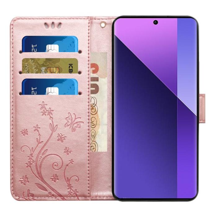 OEM - Samsung Galaxy A57 Plånboksfodral Konstläder Blomma Prägling - Roséguld