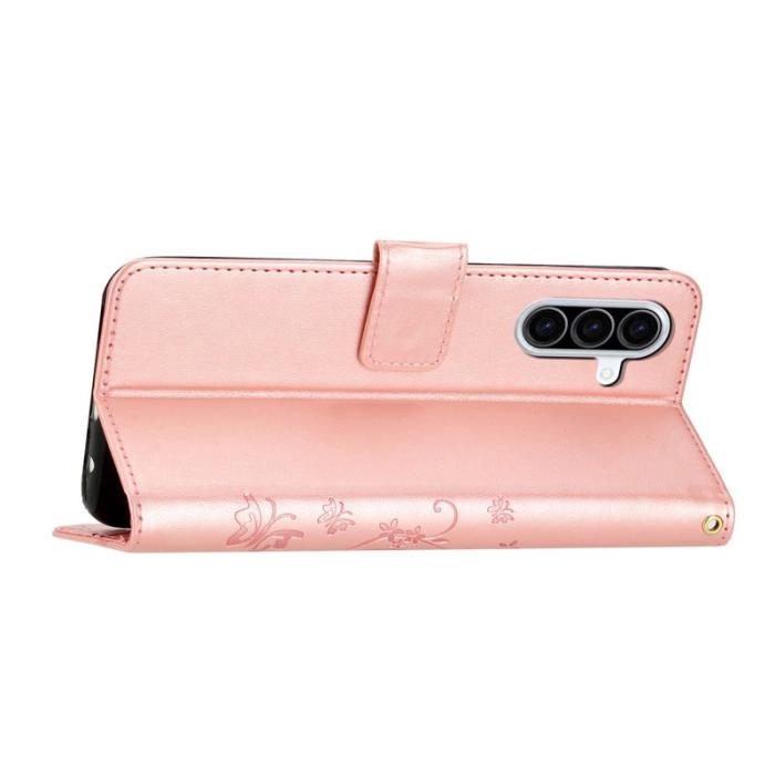 OEM - Samsung Galaxy A57 Plånboksfodral Konstläder Blomma Prägling - Roséguld