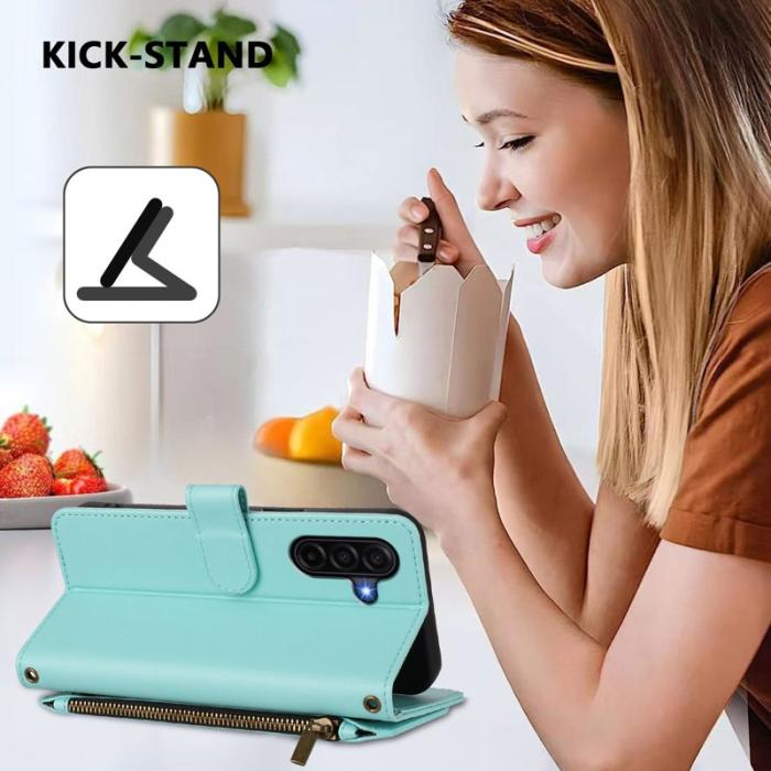 OEM - Samsung Galaxy A57 Plånboksfodral Konstläder Blommönster - Mintgrön